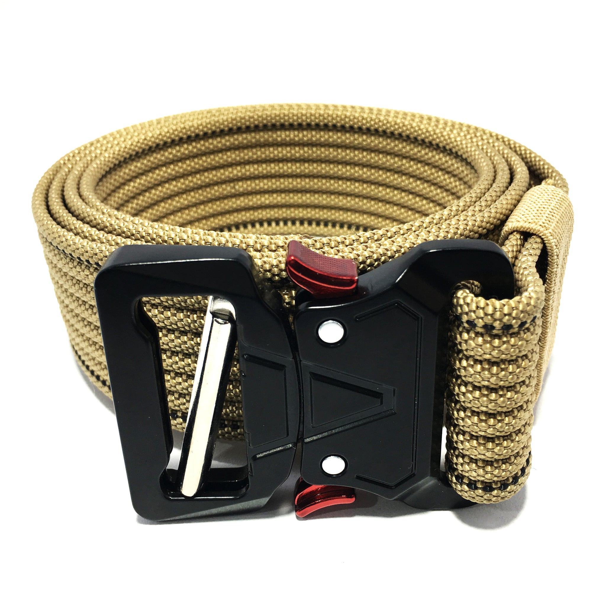 Hemener Unisex Beige Metal Push Lock Buckle Nylon Canvas Braided Belt